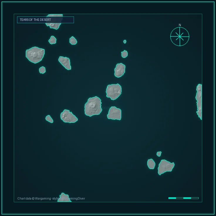 Stylised tactical chart of the Tears of the Desert map, the 30 km play area used at tier v-vi