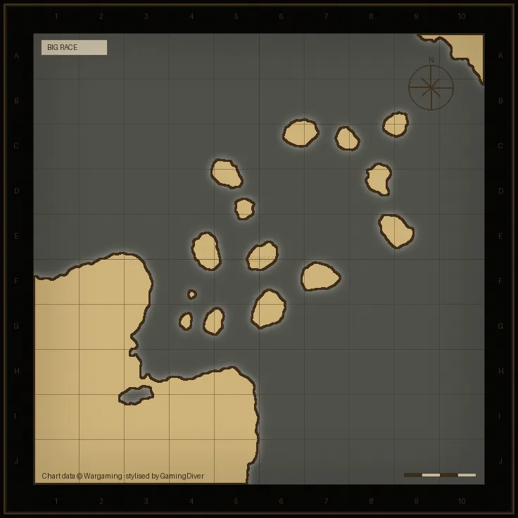 Stylised tactical chart of the Big Race map