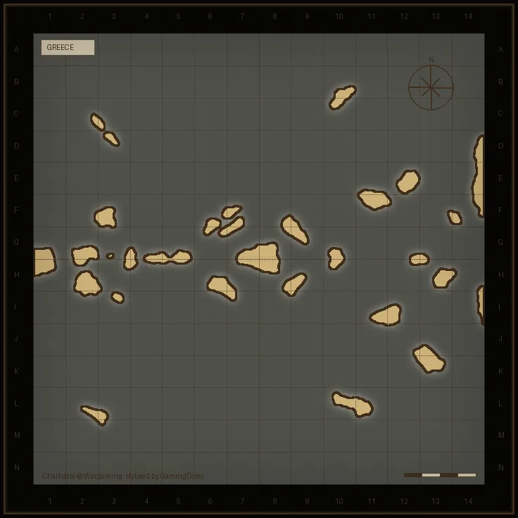 Stylised tactical chart of the Greece map