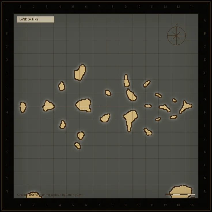 Stylised tactical chart of the Land of Fire map