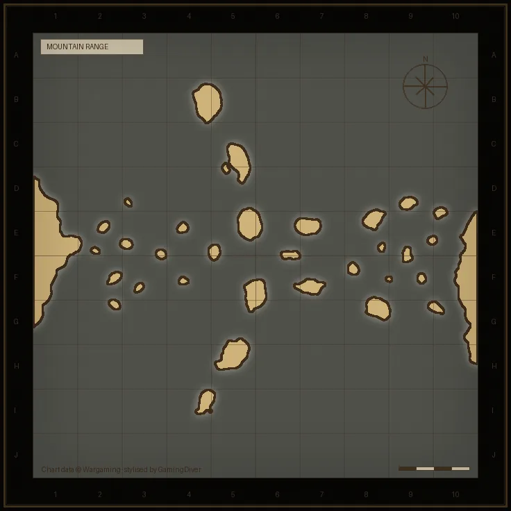 Stylised tactical chart of the Mountain Range map