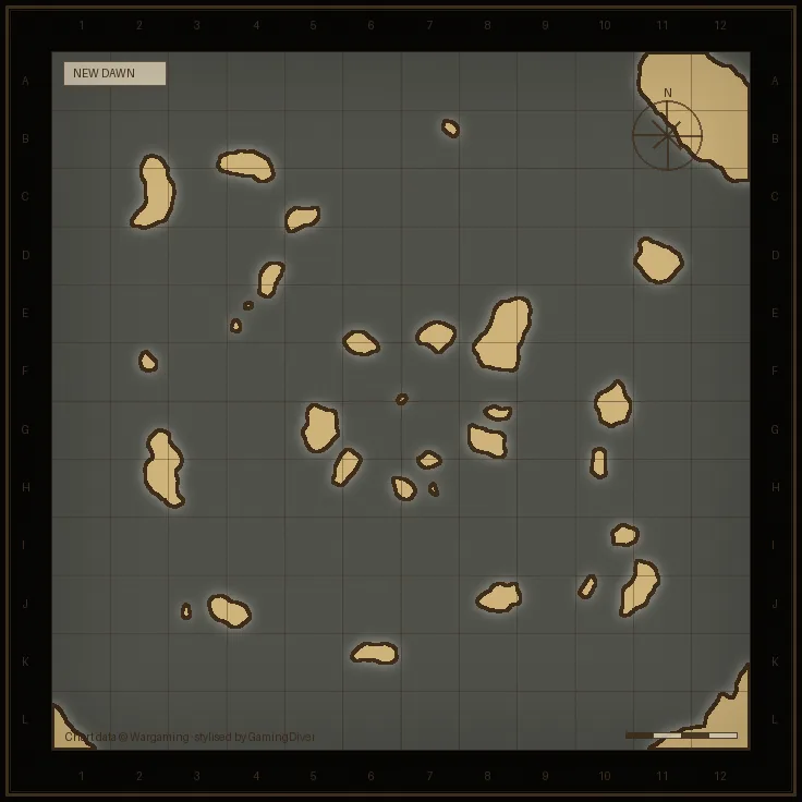 Stylised tactical chart of the New Dawn map