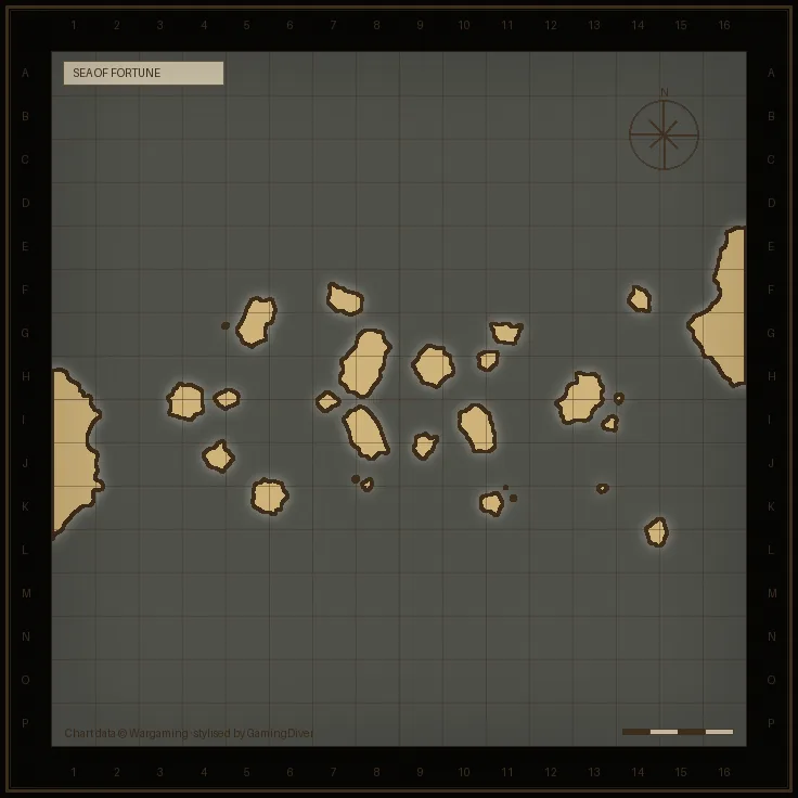 Stylised tactical chart of the Sea of Fortune map