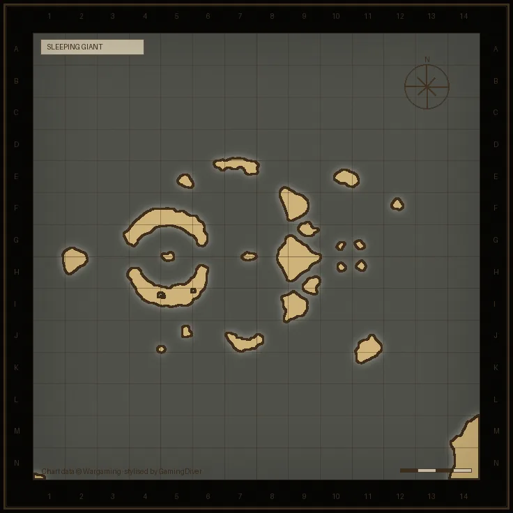 Stylised tactical chart of the Sleeping Giant map