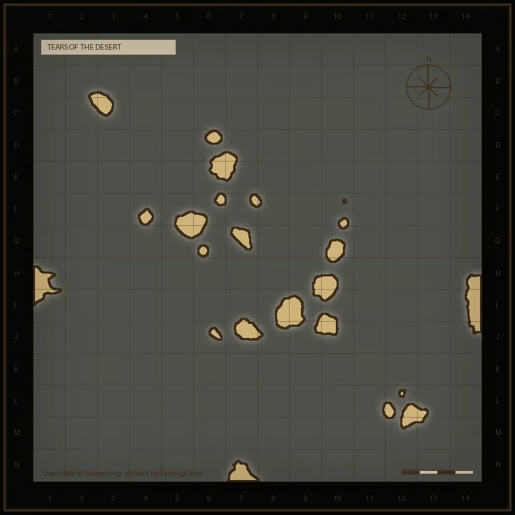 Stylised tactical chart of the Tears of the Desert map
