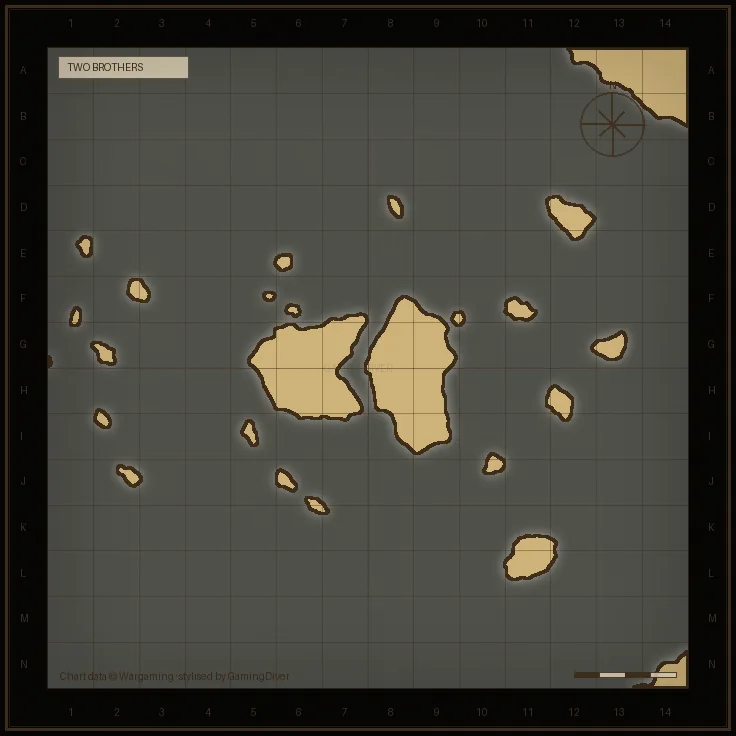 Stylised tactical chart of the Two Brothers map