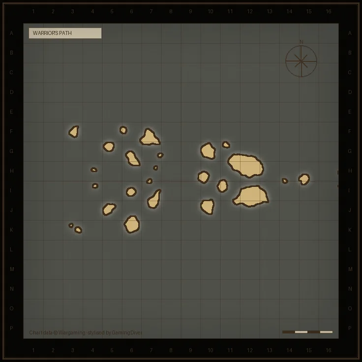 Stylised tactical chart of the Warrior's Path map